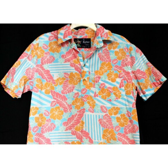 Vtg 80s 90s The Nutter From Dubbies Floral Hawaiian Shirt Mens S Blue Striped - Picture 4 of 8